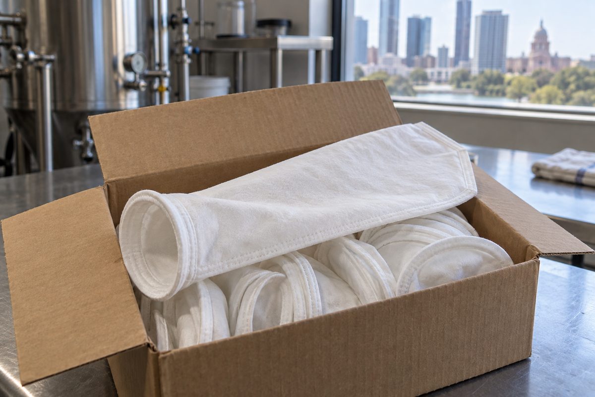 Open case of white milk filter socks