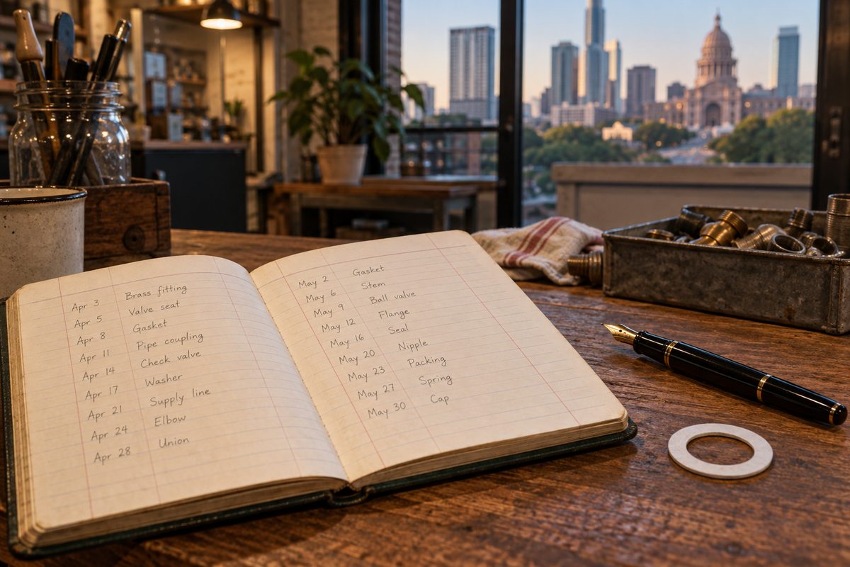 Open ruled ledger book on the parts counter