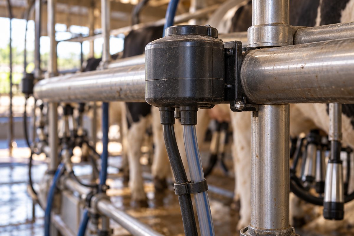 Electronic pulsator mounted on a parlour vacuum line