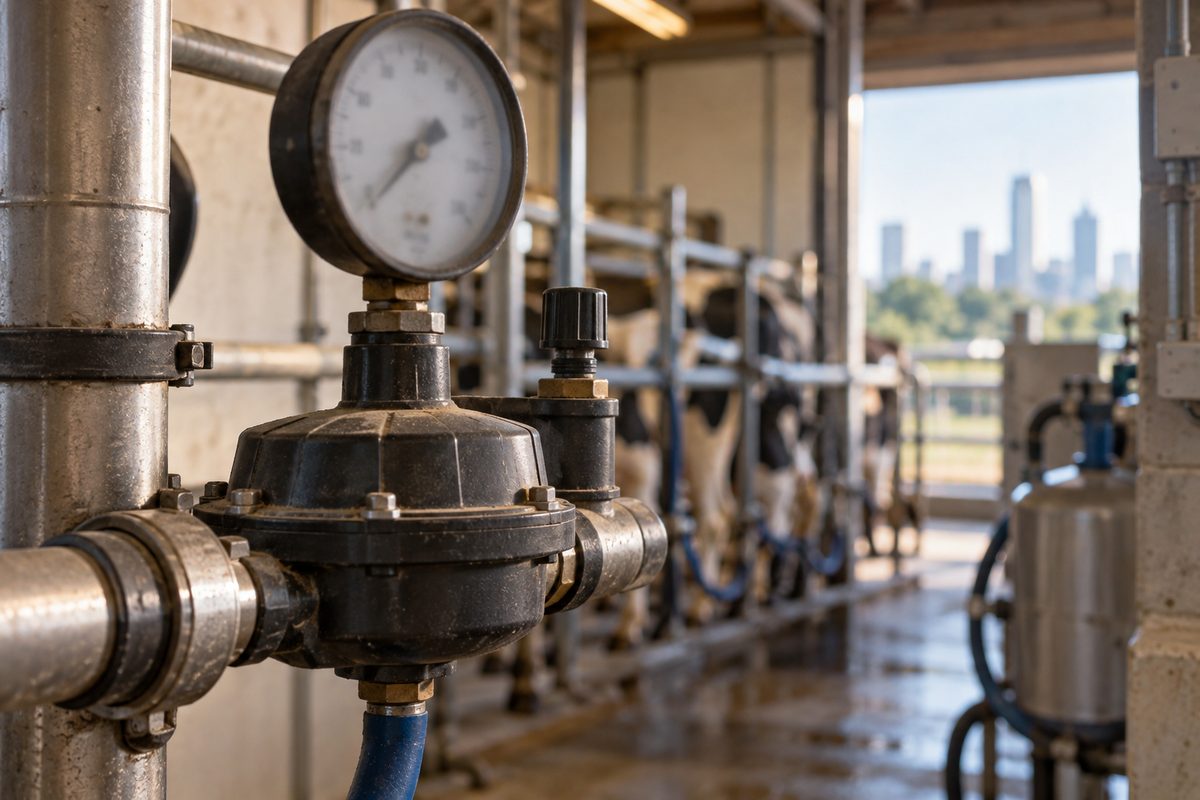 Vacuum regulator with gauge on a parlour vacuum line